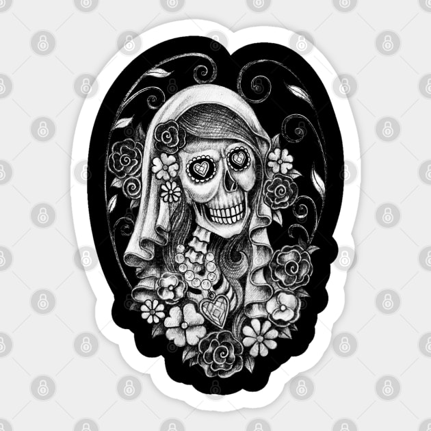 Santa muerte with flowers day of the dead. Sticker by Jiewsurreal